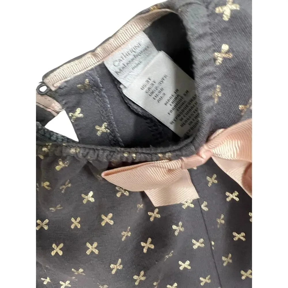 Catherine Malandrino gray scalloped dress gold foil bow sz 3T